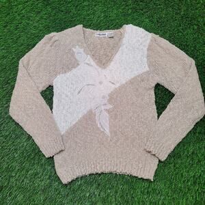 Vintage 80s Cristina Embellished Grandma Sweater Small Puff Sleeve Shoulder Pads